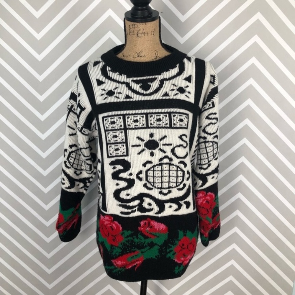 Vintage Oversized Cute Ugly Sweater Rose print M